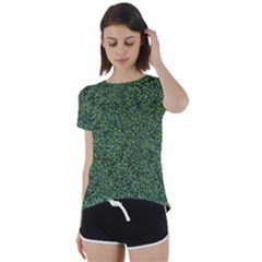 Leafy Elegance Botanical Pattern Short Sleeve Open Back Tee