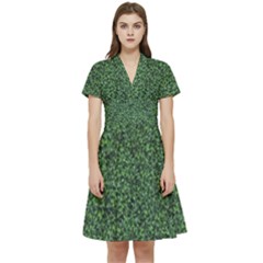 Leafy Elegance Botanical Pattern Short Sleeve Waist Detail Dress by dflcprintsclothing