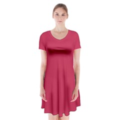 Bright Maroon Red	 - 	short Sleeve V-neck Flare Dress by ColorfulDresses