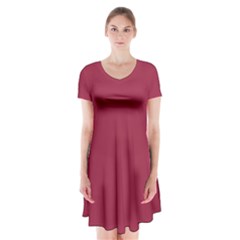 Big Dip Ruby Red	 - 	short Sleeve V-neck Flare Dress by ColorfulDresses