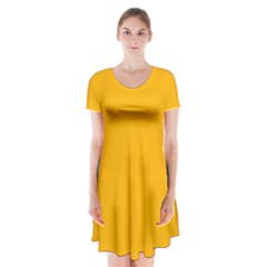 China Yellow	 - 	short Sleeve V-neck Flare Dress by ColorfulDresses