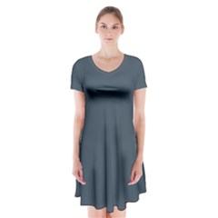 Orion Blue	 - 	short Sleeve V-neck Flare Dress