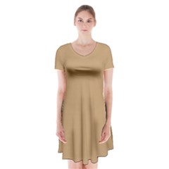 Desert Brown	 - 	short Sleeve V-neck Flare Dress by ColorfulDresses