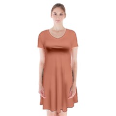 Copper Red	 - 	short Sleeve V-neck Flare Dress by ColorfulDresses