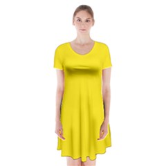 Bumblebee Yellow	 - 	short Sleeve V-neck Flare Dress by ColorfulDresses