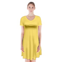 Mustard Yellow	 - 	short Sleeve V-neck Flare Dress by ColorfulDresses