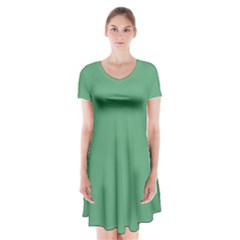 Shiny Shamrock Green	 - 	short Sleeve V-neck Flare Dress by ColorfulDresses