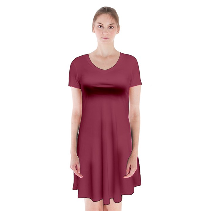 Rhubarb Red	 - 	Short Sleeve V-neck Flare Dress