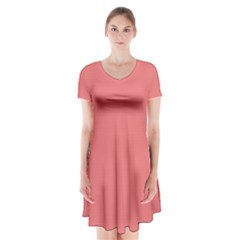 Light Coral	 - 	short Sleeve V-neck Flare Dress by ColorfulDresses