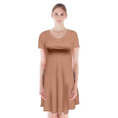 Dark Copper	 - 	short Sleeve V-neck Flare Dress by ColorfulDresses