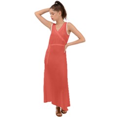 Sun Kissed Coral	 - 	v-neck Chiffon Maxi Dress by ColorfulDresses