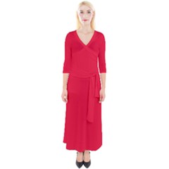 Medium Candy Apple Red	 - 	quarter Sleeve Wrap Maxi Dress by ColorfulDresses