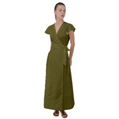 Antique Bronze Green	 - 	flutter Sleeve Maxi Dress by ColorfulDresses