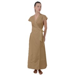 Desert Brown	 - 	flutter Sleeve Maxi Dress by ColorfulDresses