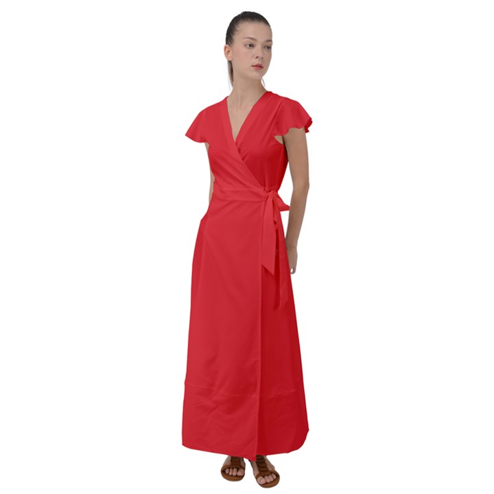 Cherry Tomato Red	 - 	Flutter Sleeve Maxi Dress