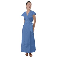 Provence Blue	 - 	flutter Sleeve Maxi Dress by ColorfulDresses