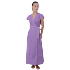 Periwinkle Purple	 - 	flutter Sleeve Maxi Dress by ColorfulDresses