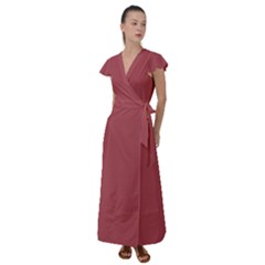 English Red	 - 	flutter Sleeve Maxi Dress by ColorfulDresses