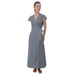 Tradewinds Grey	 - 	flutter Sleeve Maxi Dress by ColorfulDresses