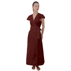 Sangria Red	 - 	flutter Sleeve Maxi Dress by ColorfulDresses