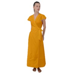 Orange Peel	 - 	flutter Sleeve Maxi Dress