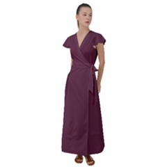 Wine Dregs	 - 	flutter Sleeve Maxi Dress by ColorfulDresses