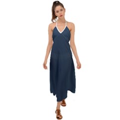 Navy Peony Blue	 - 	halter Tie Back Dress by ColorfulDresses