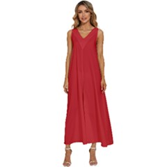 Flame Scarlet Red	 - 	v-neck Sleeveless Loose Fit Overalls by ColorfulDresses