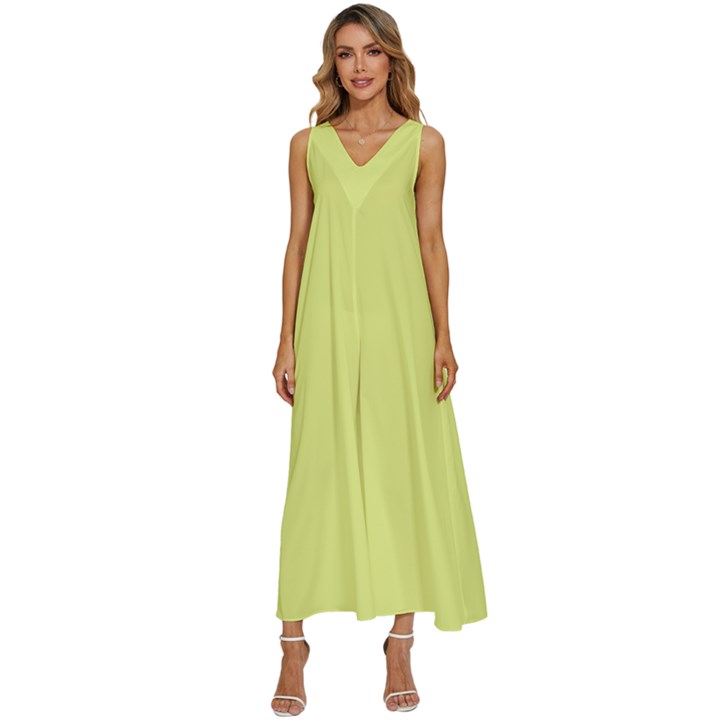 Key Lime Yellow	 - 	V-Neck Sleeveless Loose Fit Overalls