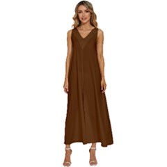 Gingerbread Brown	 - 	v-neck Sleeveless Loose Fit Overalls