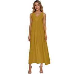 Honey Yellow	 - 	v-neck Sleeveless Loose Fit Overalls by ColorfulDresses