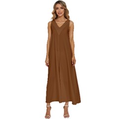 Russet Brown	 - 	v-neck Sleeveless Loose Fit Overalls by ColorfulDresses