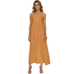 Sandy Orange	 - 	v-neck Sleeveless Loose Fit Overalls by ColorfulDresses