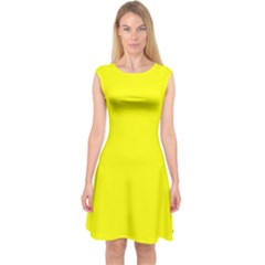 Lemon Glacier Yellow	 - 	capsleeve Midi Dress by ColorfulDresses