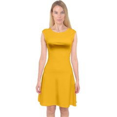 China Yellow	 - 	capsleeve Midi Dress by ColorfulDresses