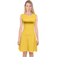 Sunglow Yellow	 - 	capsleeve Midi Dress by ColorfulDresses