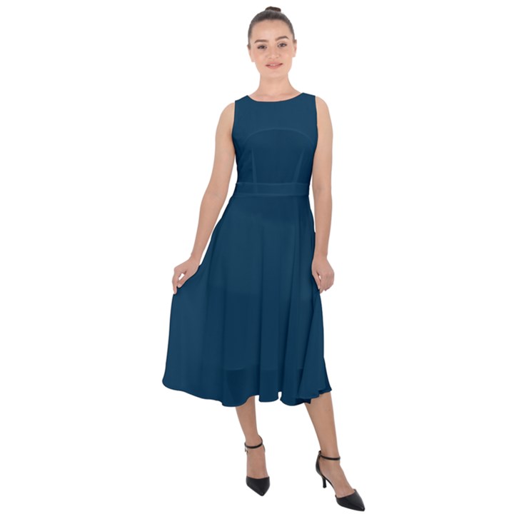 Prussian Blue	 - 	Midi Tie-Back Chiffon Dress