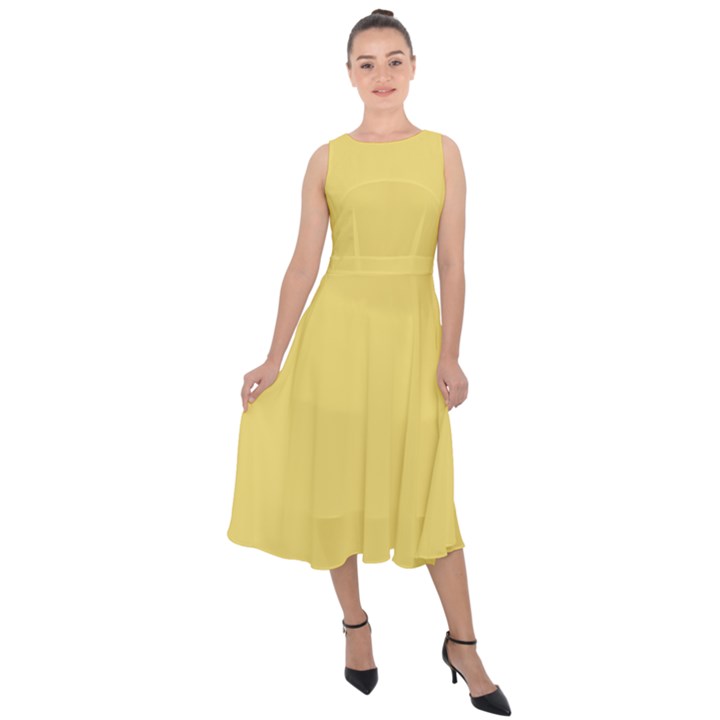 Macaroon Yellow	 - 	Midi Tie-Back Chiffon Dress