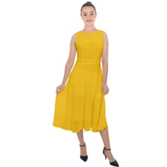 Mikado Yellow	 - 	midi Tie-back Chiffon Dress by ColorfulDresses