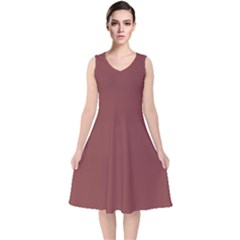 Brandy Brown	 - 	v-neck Midi Sleeveless Dress by ColorfulDresses