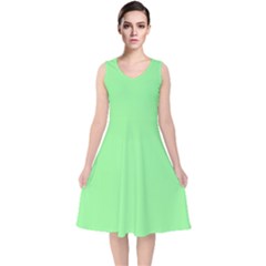 Mint Green	 - 	v-neck Midi Sleeveless Dress by ColorfulDresses