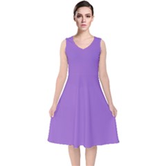 Iris Purple	 - 	v-neck Midi Sleeveless Dress by ColorfulDresses