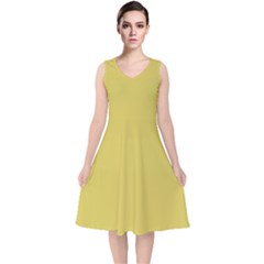 Ceylon Yellow	 - 	v-neck Midi Sleeveless Dress by ColorfulDresses