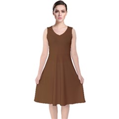 Gingerbread Brown	 - 	v-neck Midi Sleeveless Dress by ColorfulDresses