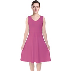 Fuchsia Rose	 - 	v-neck Midi Sleeveless Dress by ColorfulDresses