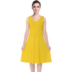 Canary Yellow	 - 	v-neck Midi Sleeveless Dress by ColorfulDresses