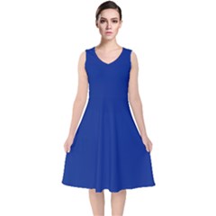 Resolution Blue	 - 	v-neck Midi Sleeveless Dress by ColorfulDresses