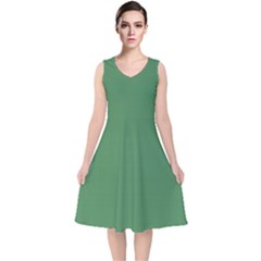 Middle Green	 - 	v-neck Midi Sleeveless Dress by ColorfulDresses