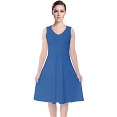 Turkish Sea Blue	 - 	v-neck Midi Sleeveless Dress by ColorfulDresses