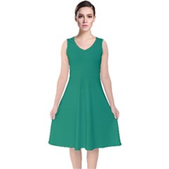 Spanish Viridian Green	 - 	v-neck Midi Sleeveless Dress by ColorfulDresses